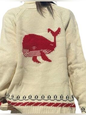 Red Whale Coastal Knit Cardigan Sweater Nautical Preppy Beachy